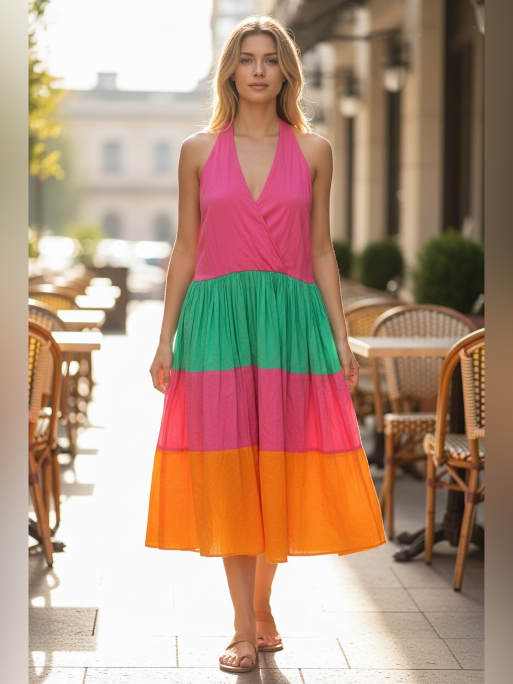 Mira Sundress Color Block Vibrant Tropical Vibes Cotton